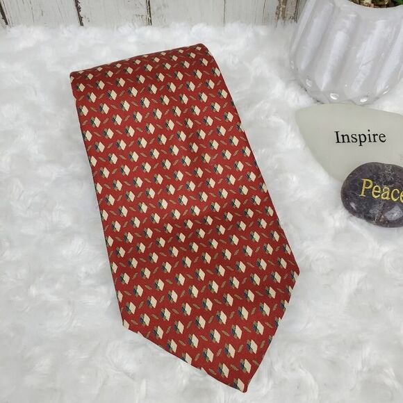 Christian Dior Silk Tie Burgundy Print - Picture 1 of 8